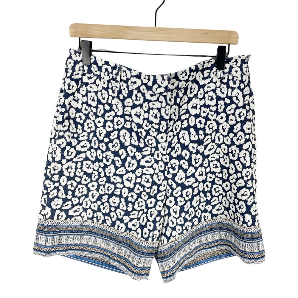 J. Mclaughlin Trixie Navy Blue Cheetah Print Shorts Sz 10 High Waisted - Picture 2 of 7